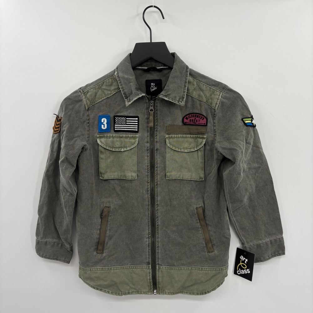 Art Class Boys Utility Jacket Small 6 7 Olive Green Full Zip Cotton Patches New‎